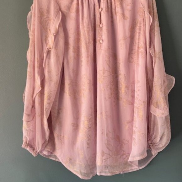 LC Lauren Conrad Blouse 1X Long Sleeve Pink Ruffle Romantic Feminine Cottagecore - Picture 2 of 7